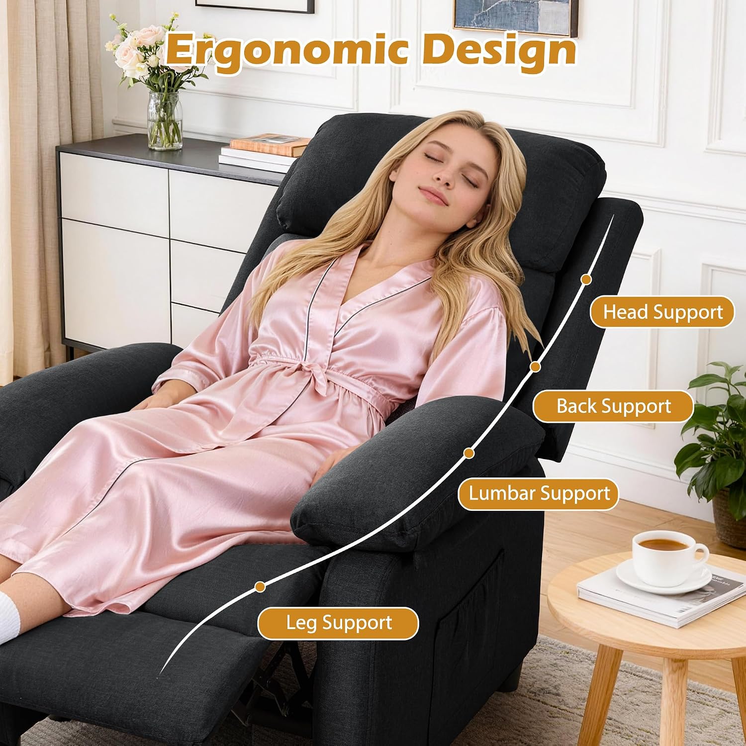 Korser Recliner Chair, Living Room Chairs for Adults, Padded Deep Seat Reading Chair with Side Pockets, Small Recliners for Small Spaces, Lounge Chair for Living Room, Bedroom, and RV (Linen)