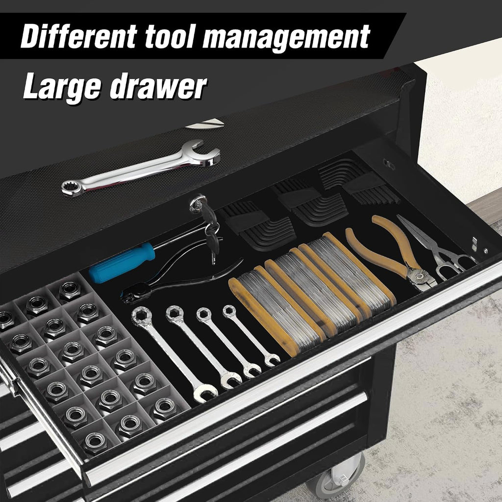 7-Drawer Rolling Tool Chest w/Drawers & Lock, Tool Storage Cabinet with Lockable Wheels, Top Cushion & Drawer Liners, Tool Organizer Box for Garage, Warehouse & Repair Sho