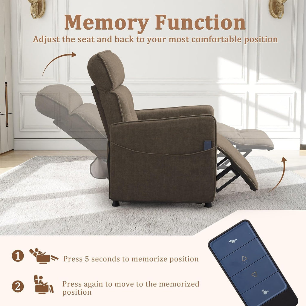 Korser Power Recliner Chair for Adults, Electric Recliner Chairs for Living Room, Comfy Recliners Cashmere Reclining Chair with One-Touch Adjustment & Side Pockets for Reading, Bedroom, Lounge, Brown