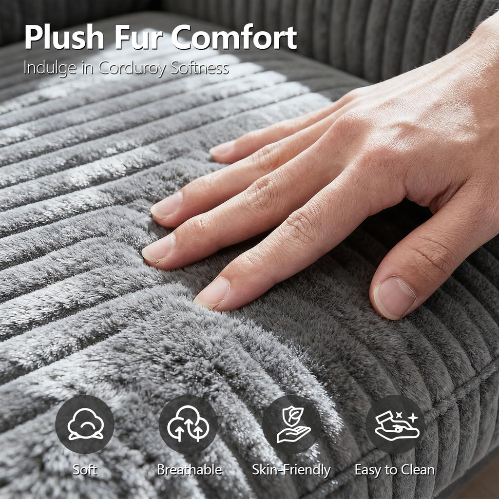 67' Oversized Chaise Lounge Chair Indoor, Soft Boneless Cloud Couch with 3 Pillows, 4 Side Pockets and 2 Cup Holders, Comfy Corduroy Sleeper Couch for Living Room Bedroom