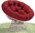Bme 40' Ergonomic Wicker Papasan Chair with Soft Thick Density Fabric Cushion, High Capacity Steel Frame, 360 Degree Swivel for Living, Bedroom, Reading Room, Lounge, Cherry Sangria - White Base