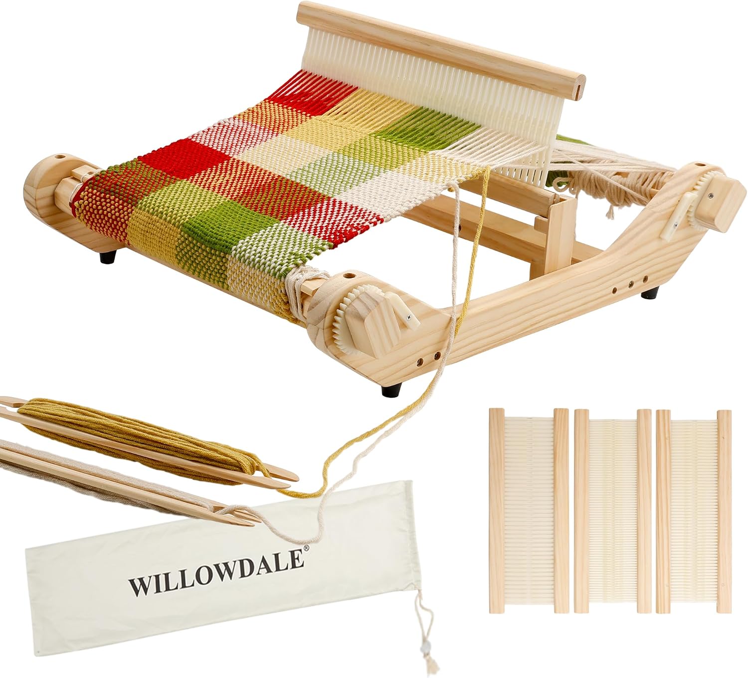 WILLOWDALE 12 Inches Rigid Heddle Loom, Weaving Loom Kit with Shed Stick, Wooden Multi-Craft Weaving Loom for Adults, Threads Warping Frame with Pegs and Yarn Stand, Frame Loom for Beginner