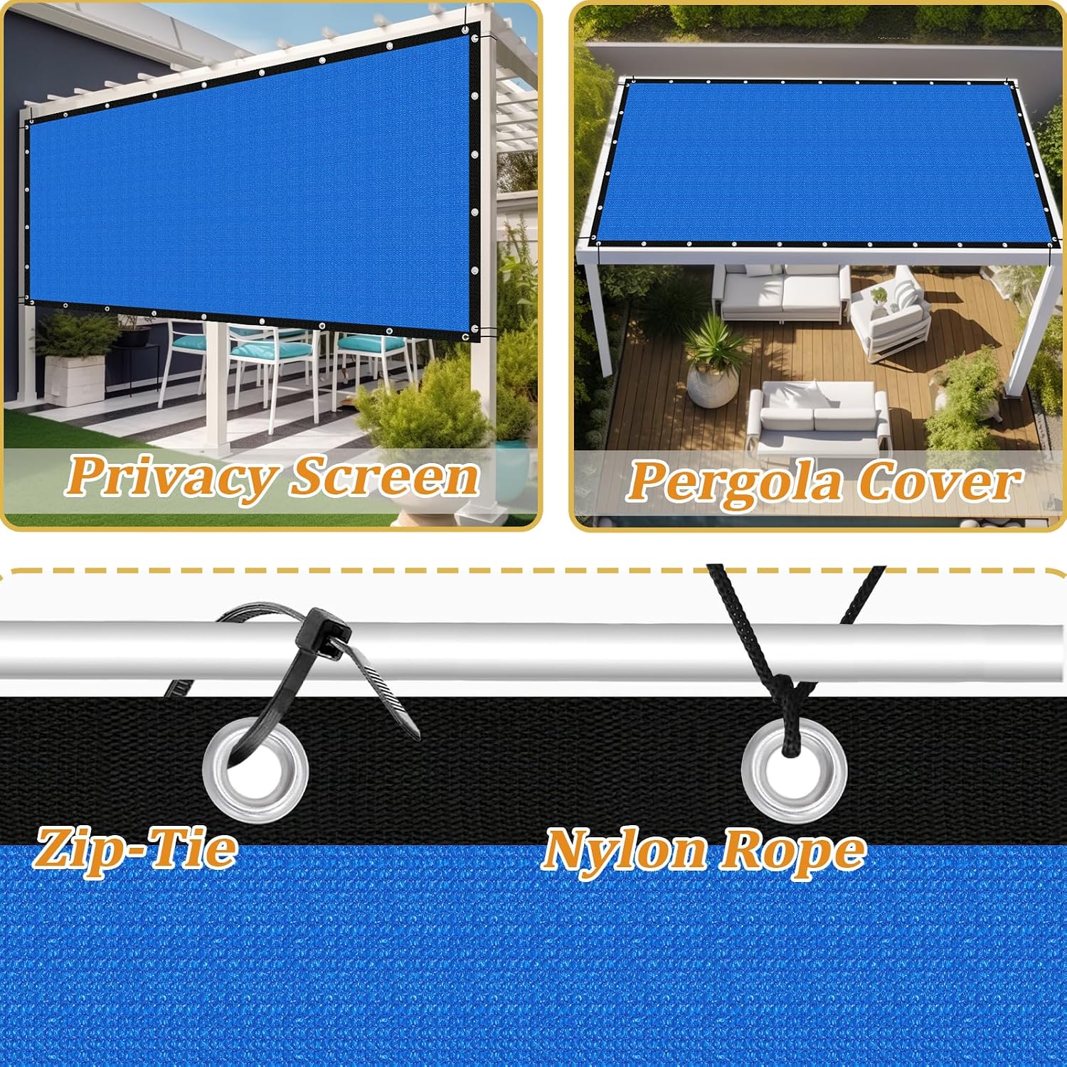 Shade&Beyond Customized Size 12' X 20' Shade Cloth with Grommets, 90% UV Protection UV Protection Mesh Tarp Sun Screens for Patio GN04, Blue