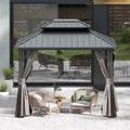 Domi 8' X 10' Hardtop Gazebo Canopy with Netting & Curtains, Outdoor Metal Gazebo with Galvanized Steel Double Roof for Patio Lawn and Garden, Gray