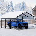 JAMFLY Carport, Heavy Duty Carport Canopy with Galvanized Steel Roof and Frame, Metal Car Garage Upgraded Extra Large Garage for Pickup, Boat, Car and Tractors, 12x15FT Grey