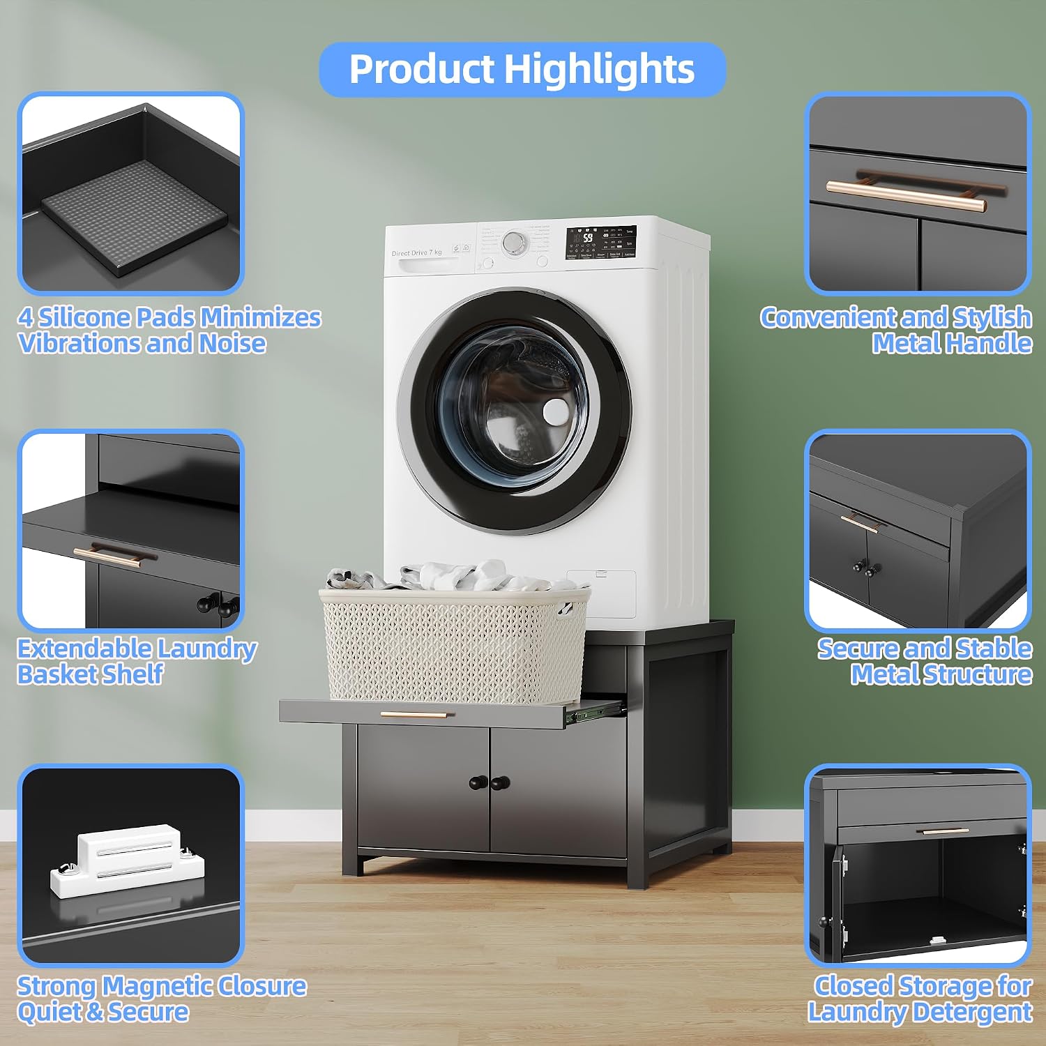 Laundry Pedestal for Washer and Dryer, Heavy Duty Metal Washer Dryer Pedestal Stand With Basket Shelf, 29' Universal Fit Anti-Vibration Washing Machine Stand, 770 LBS Capacity, 29'W×29'D×23'H
