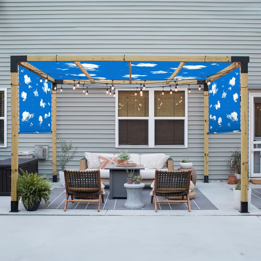 Patio 8' x 4' Waterproof Pergola Canopy Replacement Shade Cover Sun Sail for Deck Porch Backyard Shade Cloth Tarp with Grommets Rods Privacy Shade Screen, Sky Blue