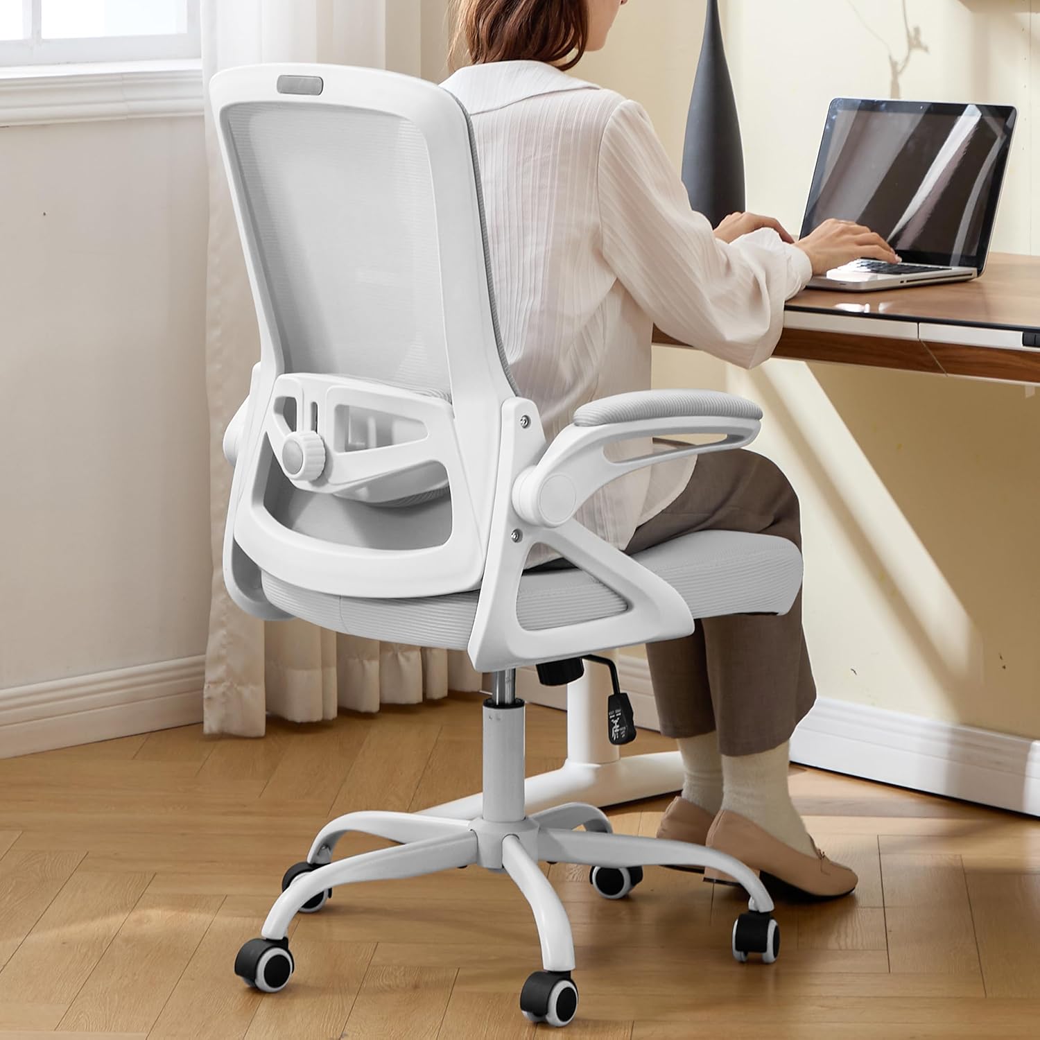 Ergonomic Office Chair, Desk Chair with Adjustable Lumbar Support, Breathable Mesh Comfy Computer Chairs with Flip-up Armrests Executive Task Chair for Adults Home Office(Gray)