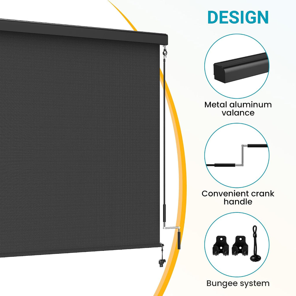Integrated Outdoor Roller Shade, 6'W x 8'H Assembly Free Outdoor Patio Blinds with 420GSM Upgraded Fabric for 95% UV Blockout, Cordless Patio Shade, Sun Shades Outdoor Patio for Porch, Gazebo,Balcony