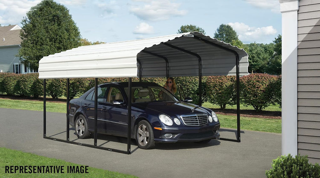 Arrow Carports Galvanized Steel Carport, Full-Size Metal Carport Kit, 12' x 24' x 7', Eggshell