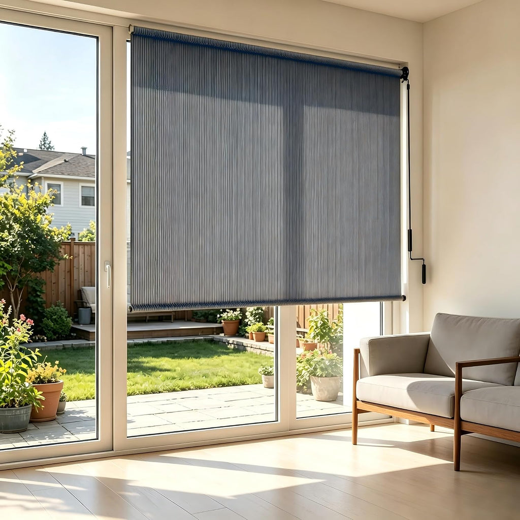 Shade&Beyond Custom Size Outdoor Roller Shades for Patio, 30' W x 120' H Exterior Cordless Roll Up Blinds with Spliced Design for Porch Gazebo Pergola, Grey