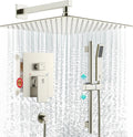SR SUN RISE 12 Inch Square Shower System, Rain Shower Head and Slide Bar Handheld Shower Faucet Wall Mounted Combo Set Included Valve and Trim Kit for Bathroom, Brushed Nickel