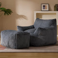 Gericco Oversized Bean Bag Chaise Lounge Chair Indoor for Adults with Armrests & Ottoman - Giant Comfy Gray Beanbag Floor Sofa Cloud Accent Chair for Reading, Gaming, Cozy Plush Cloud Mini Couch