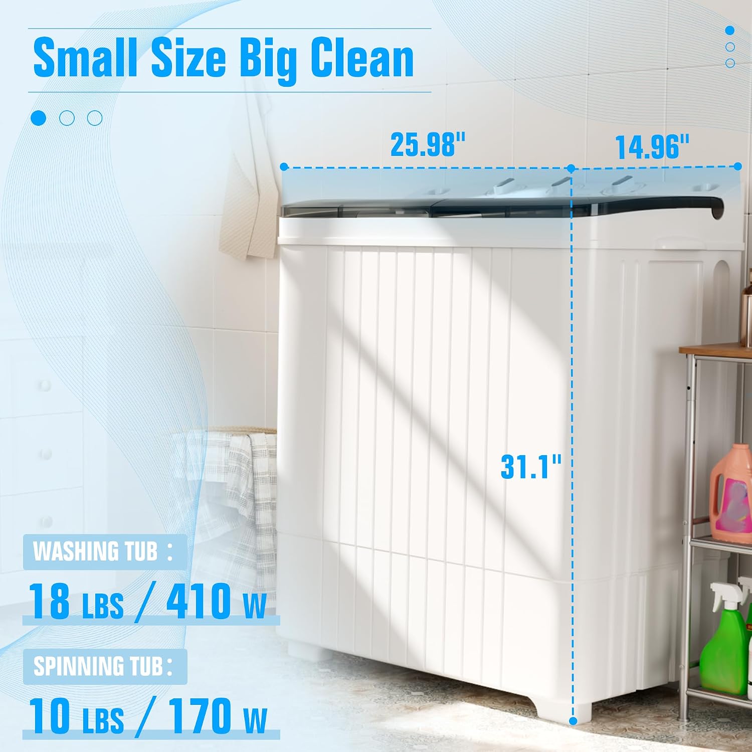 Superday Portable Washing Machine with Longer Hose, 28Lbs Compact Mini Washer and Dryer Combo,Twin Tub Washing Machine Laundry Compact Washer spinner Combo for Apartments RVs and Dorms(Grey)