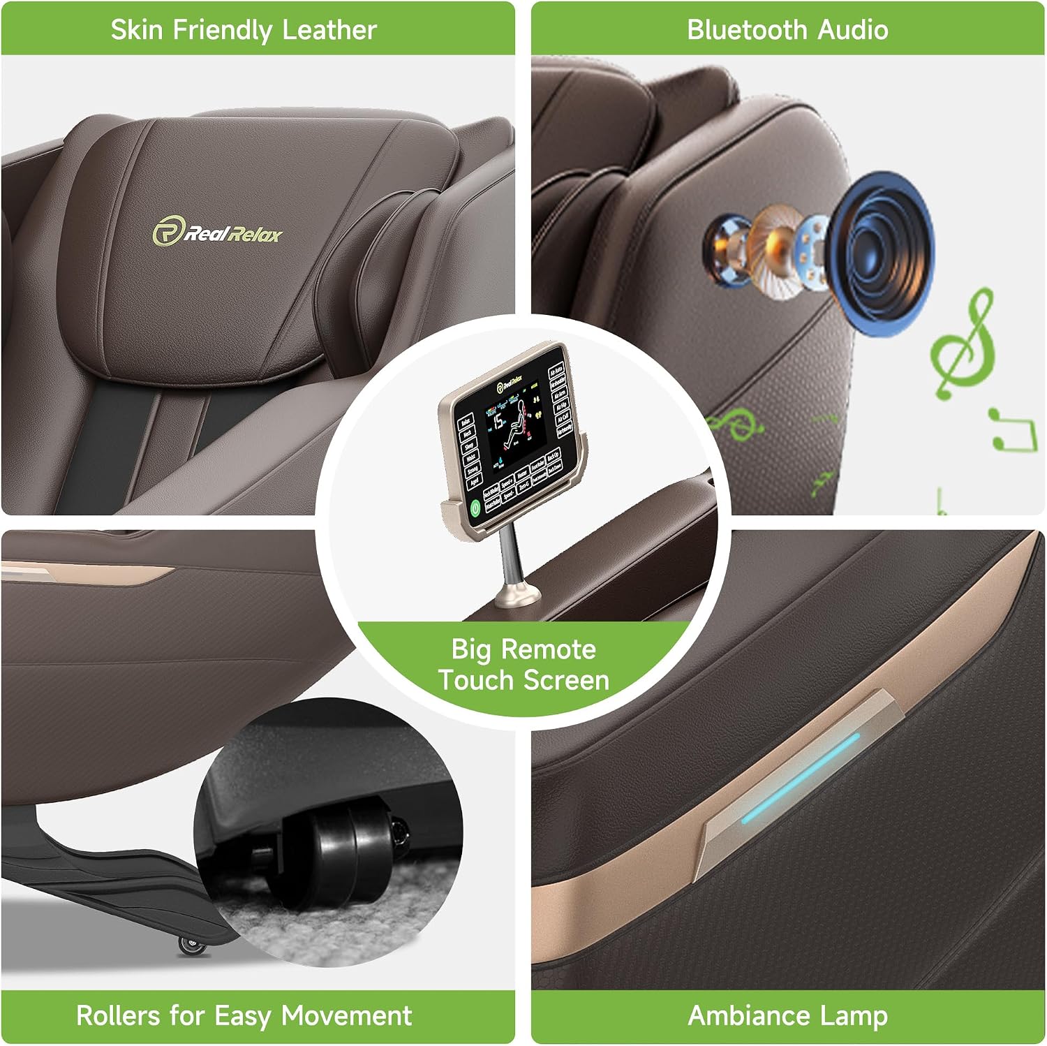 Real Relax 2025 Full Body Massage Chair, Zero Gravity Shiatsu Massage Chair Recliner, Foot Massage, Bluetooth, Large Control Screen (Brown and Gold)