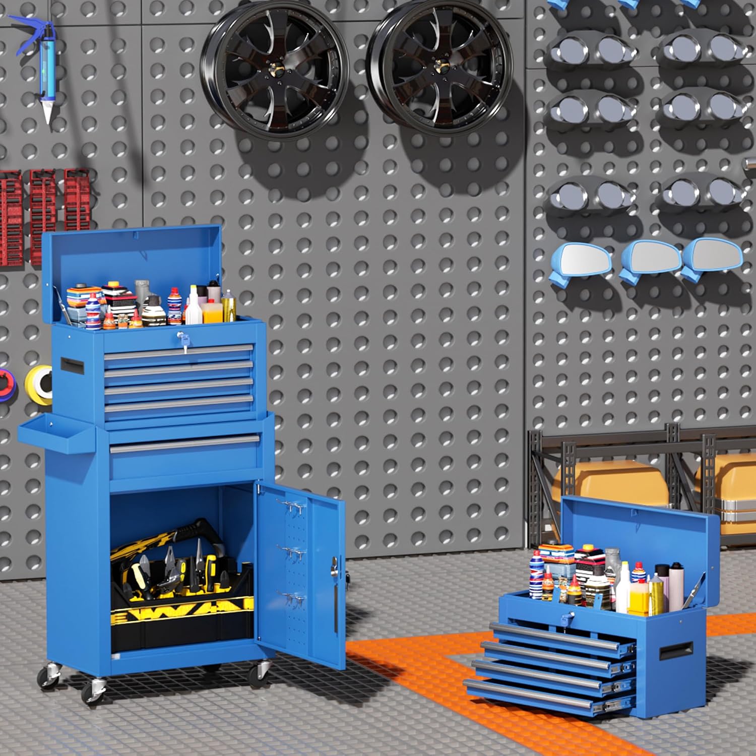 INTERGREAT Rolling Tool Chest, 5-Drawer Tool Box Organizer, Lockable Wheels & Sliding Drawers & Detachable Top, Tool Storage Cabinet for Garage Workshop (Blue)