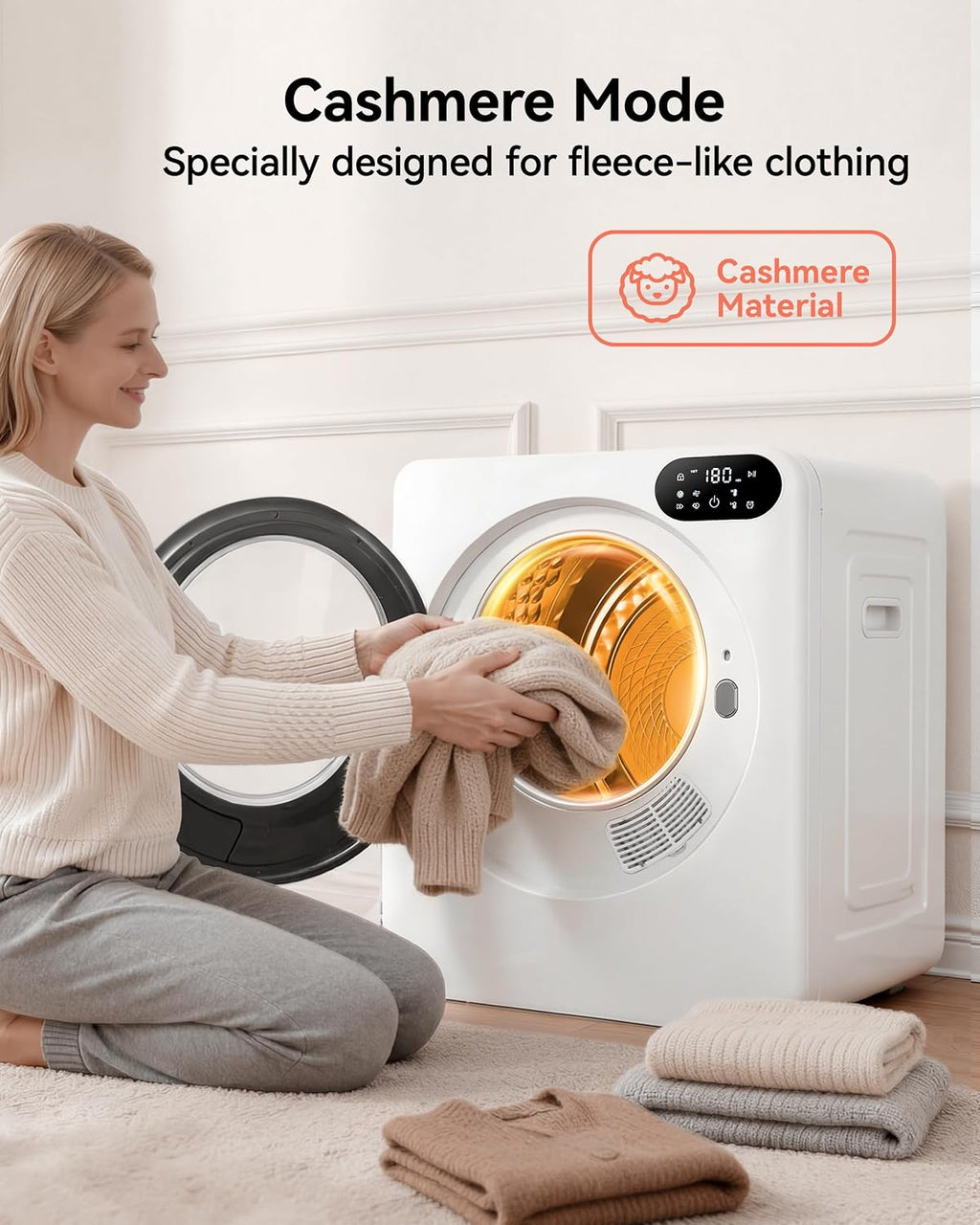 Euhomy 1.5 Cu.Ft Portable Dryer, 850W Clothes Dryer with Stainless Steel Drum, 4 Functions, LED Control Panel, 120V Portable Dryers for Laundry, Suitable for Apartments, Dorm, RVs, White