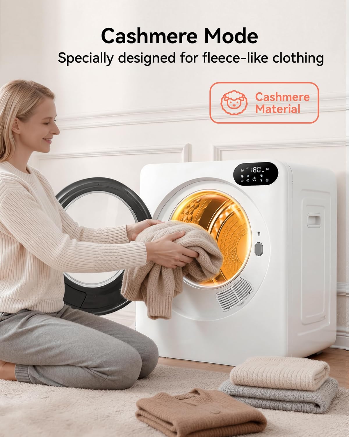 Euhomy 1.5 Cu.Ft Portable Dryer, 850W Clothes Dryer with Stainless Steel Drum, 4 Functions, LED Control Panel, 120V Portable Dryers for Laundry, Suitable for Apartments, Dorm, RVs, White