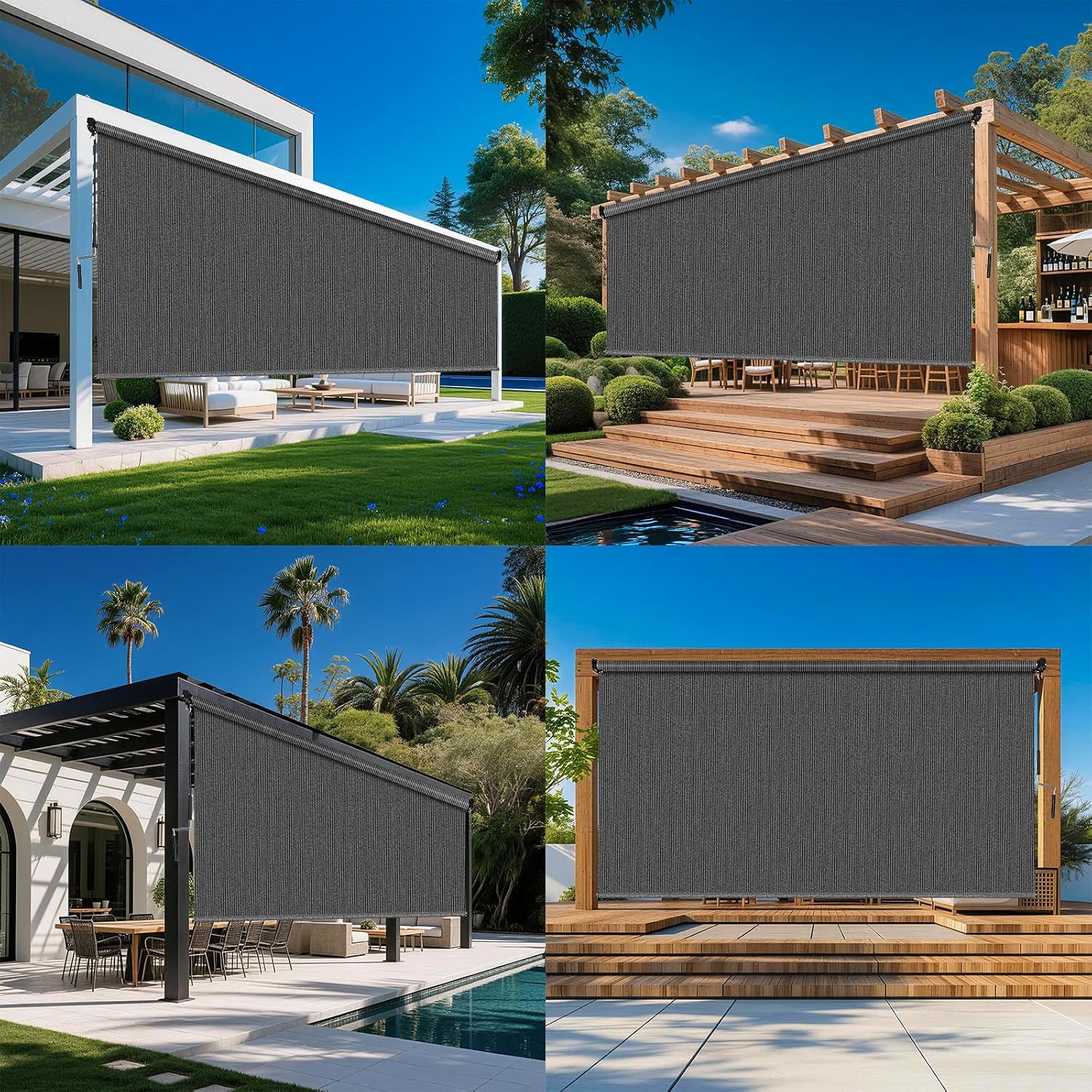 10'W x 8'H Gray Outdoor Roller Shade with Crank Wand Patio Shades Roll up, Privacy Protection & UV Blocking for Pergola | Gazebo