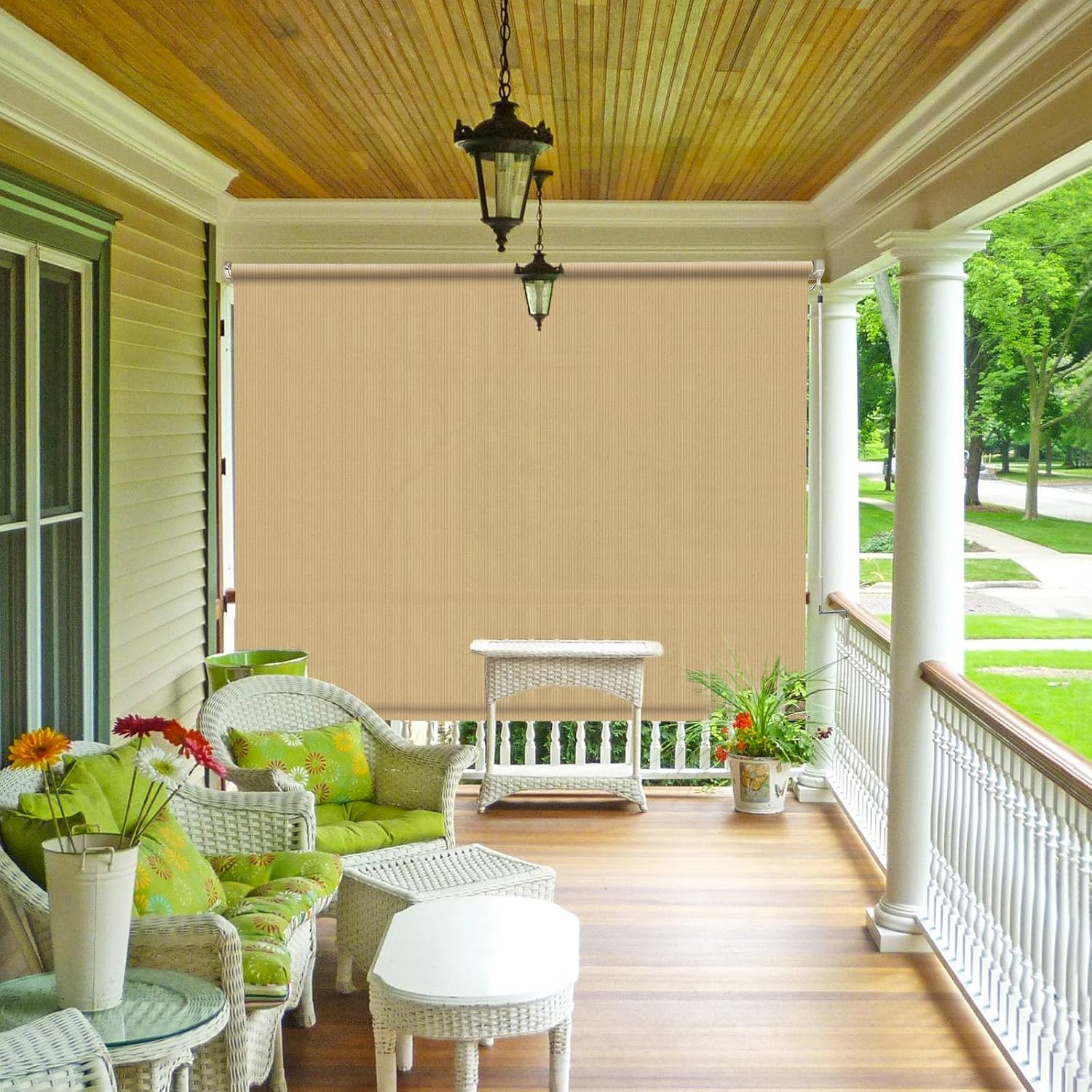 Shade&Beyond Outdoor Roller Shades 10' W x 8' H, Patio Roll Up Blinds 220 GSM Shade Cloth Roll for Porch Gazebo Pergola Balcony Backyard, Wheat