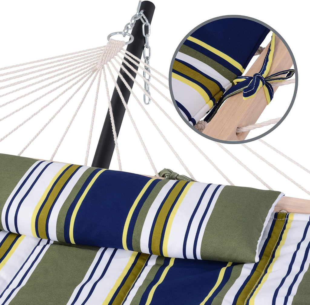 SUNCREAT Hammocks Double Outdoor Hammock with Stand, Cotton Rope Two Person Hammock with Polyester Pad & Large Pillow, Carrying Bag, Blue& Gray