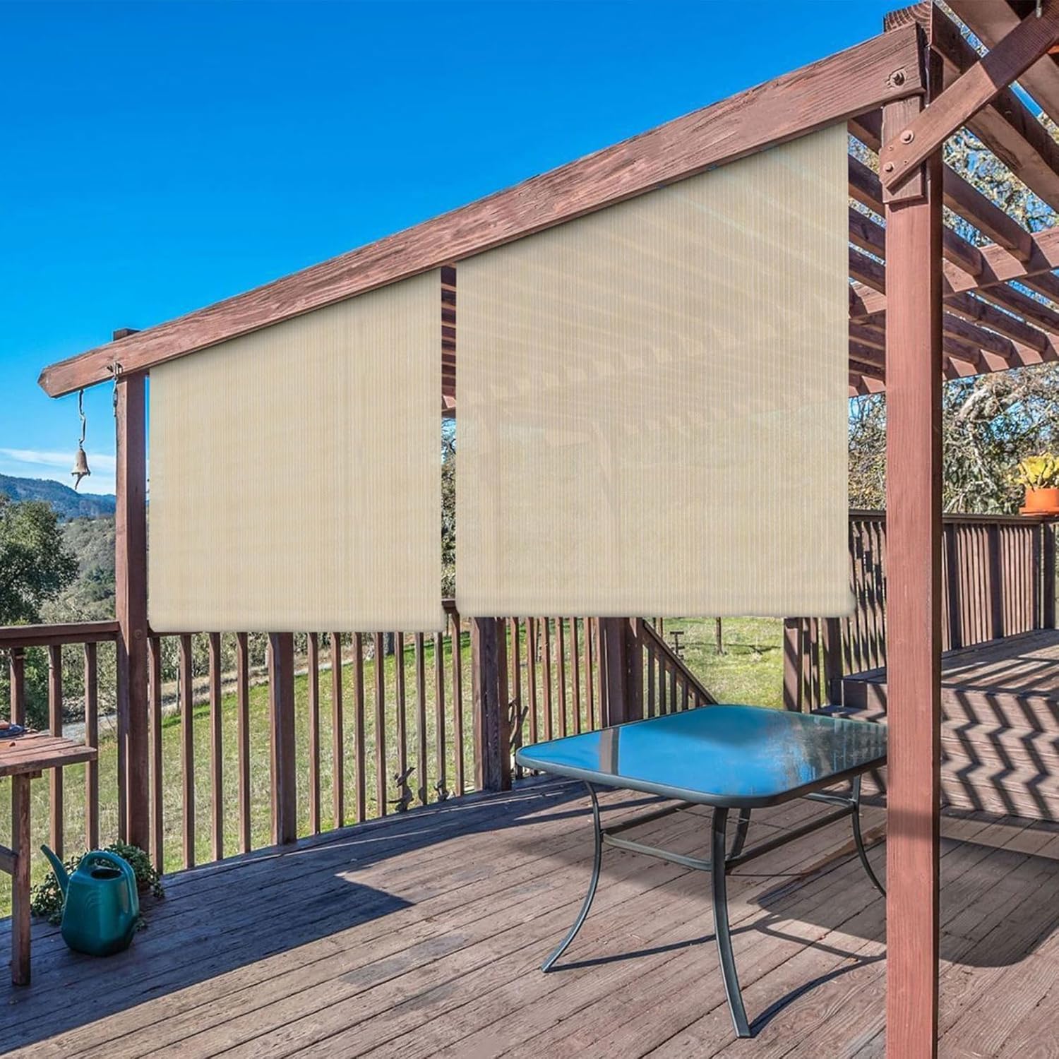 Windscreen4less Outdoor Shade Blinds Patio Roll Up Blackout Shades Exterior Roller Privacy Screen for Pergola Balcony Porch Carport Deck Window, 8' W x 10' L Beige