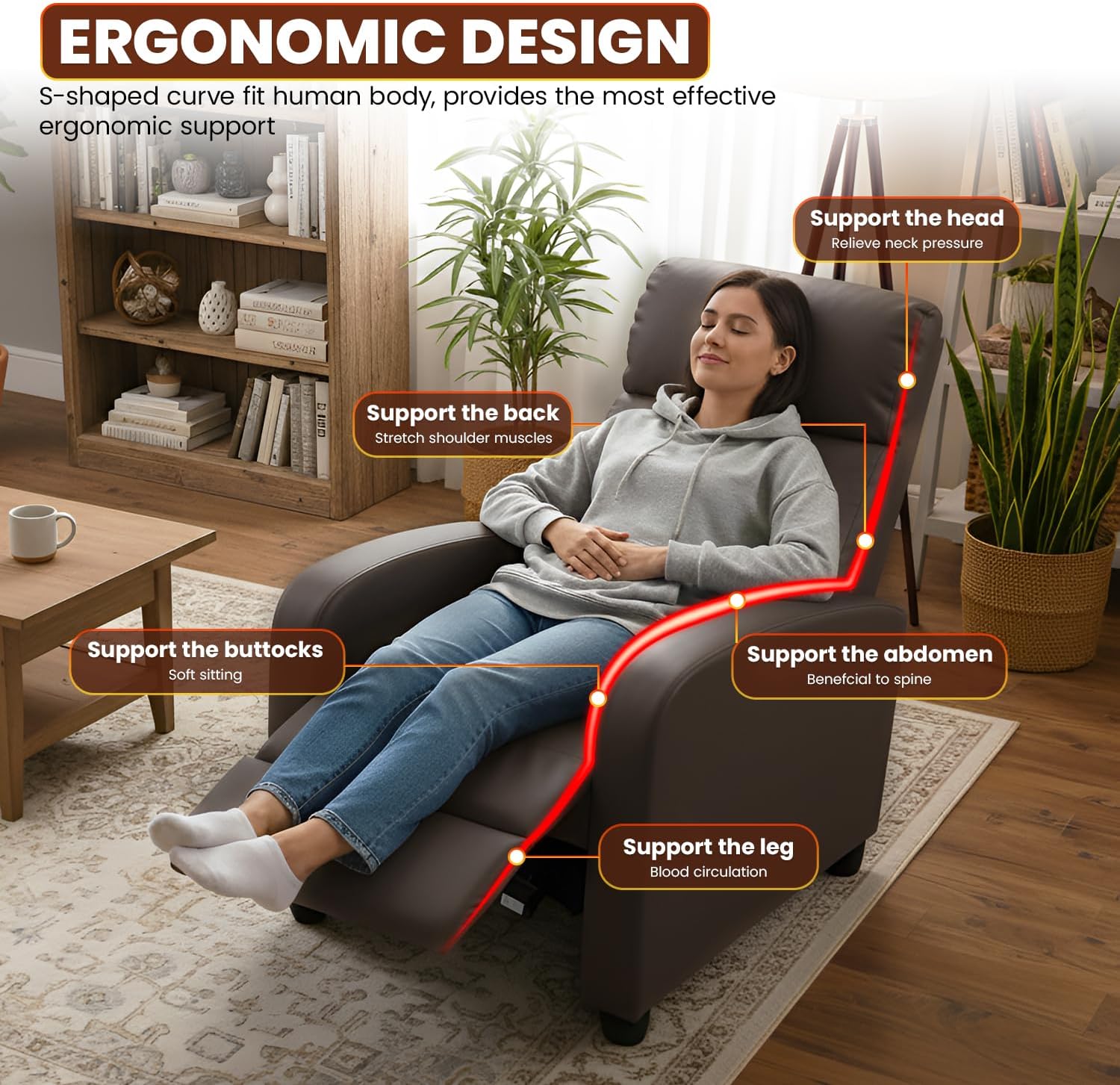 FDW Recliner Chair Reclining Sofa Leather Chair Home Theater Seating Lounge with Padded Seat Backrest