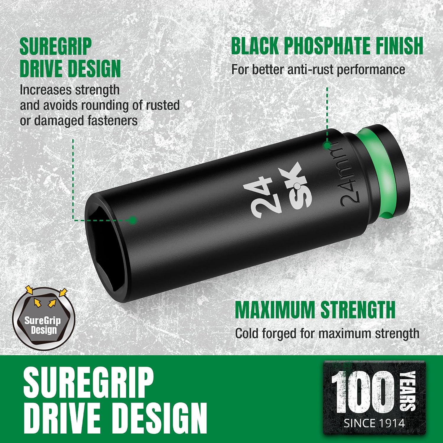 SK 1/2' Drive Impact Socket Set, 30-Piece Metric Sockets, Deep 10mm to 24mm, Shallow 8mm to 24mm, Premium CR-MO Steel, SureGrip 6 Point Design, With Storage Case