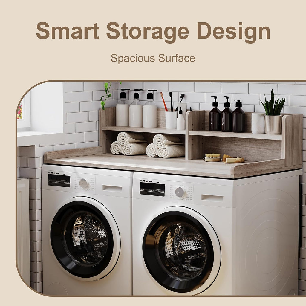 ChooChoo 2-Tier Washer Dryer Countertop with Adjustable Shelf, Spacious Laundry Room Storage for Folding Clothes and Efficient Organization, Oak