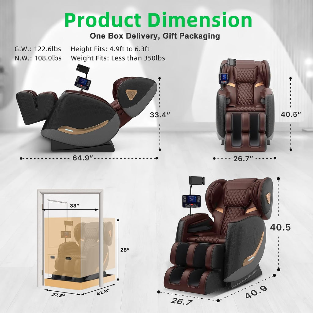 Massage Chair Full Body, Zero Gravity Massage Chair - Upgraded 10 Fix Rollers, 2026 Massage Chairs Full Body and Recliner with Heating, Foot Massage, Airbags, Home Office Relaxation