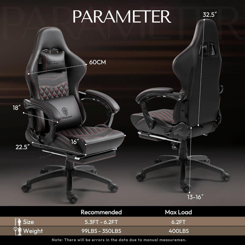 Dowinx Gaming/Office PC Chair with Massage Lumbar Support, Vintage Style PU Leather High Back Adjustable Swivel Task Chair with Footrest (Black and Red)