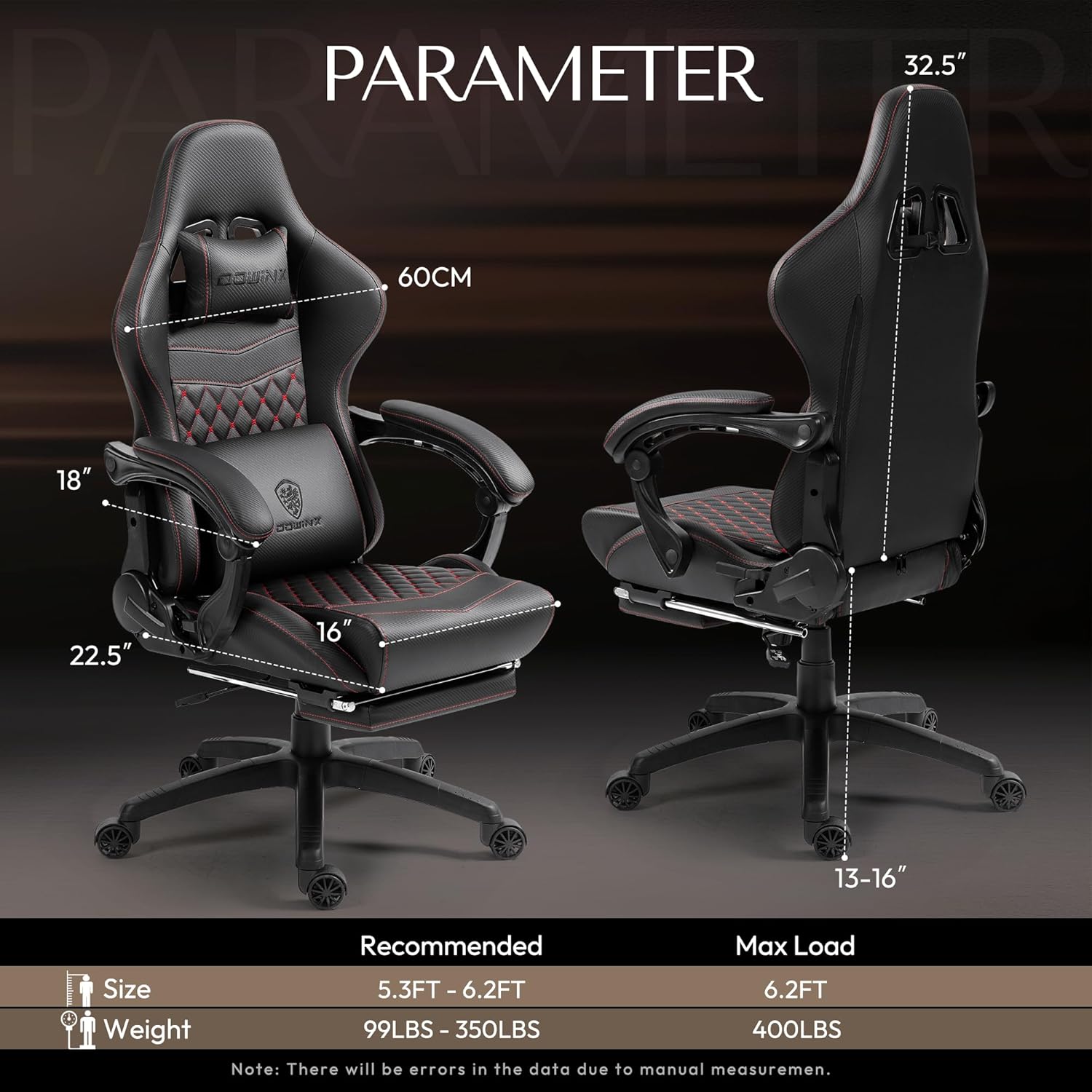 Dowinx Gaming/Office PC Chair with Massage Lumbar Support, Vintage Style PU Leather High Back Adjustable Swivel Task Chair with Footrest (Black and Red)