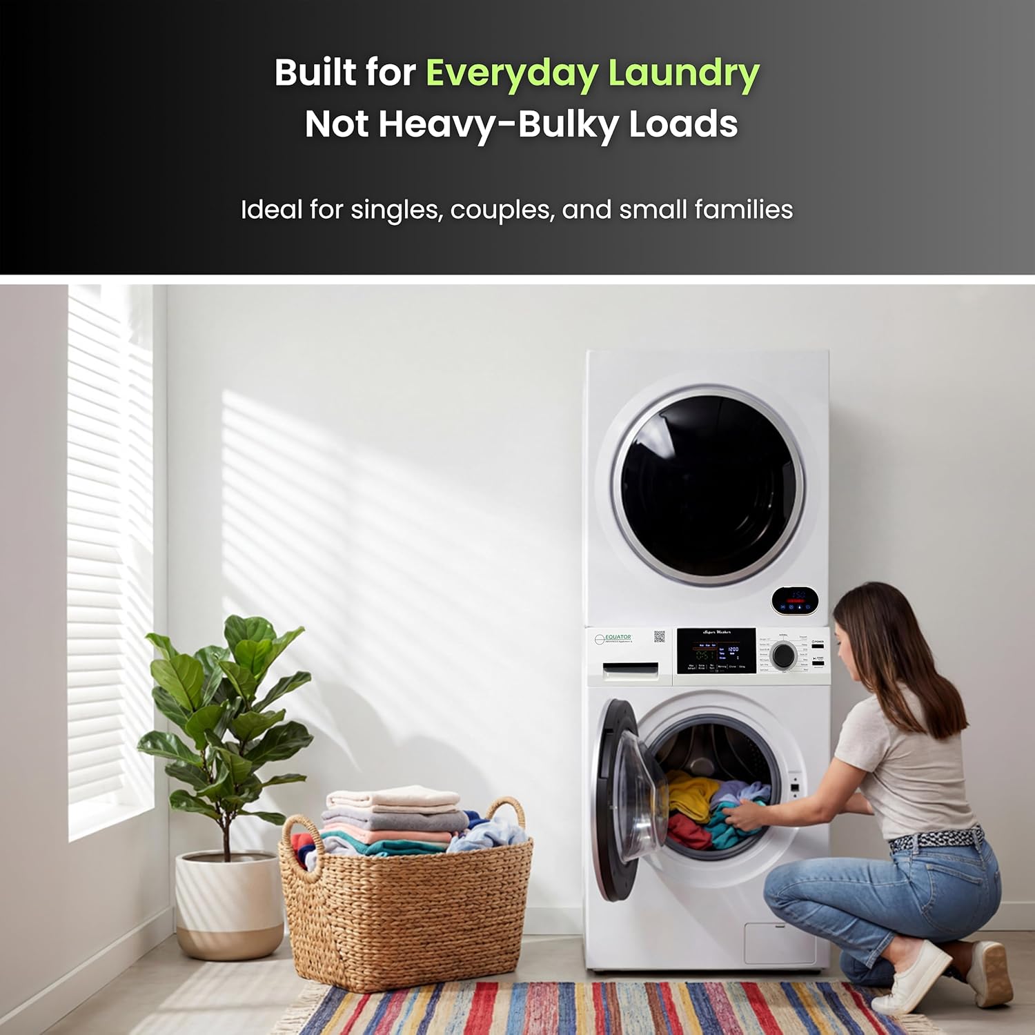 Equator Premium Stackable 15 Lbs Washer 1.62cf 110V+Vented Digi Dryer 3.5cf 110V (Silver)