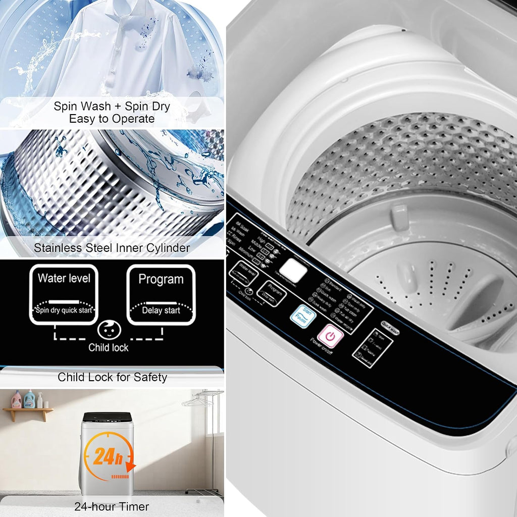 Portable Washing Machine 17.7lbs Full Automatic Portable Washer Machine for Apartment, 10 Wash Program Tub Self-cleaning Small Washing Machines for Dorm, Home, RV, Apartment, Off-White