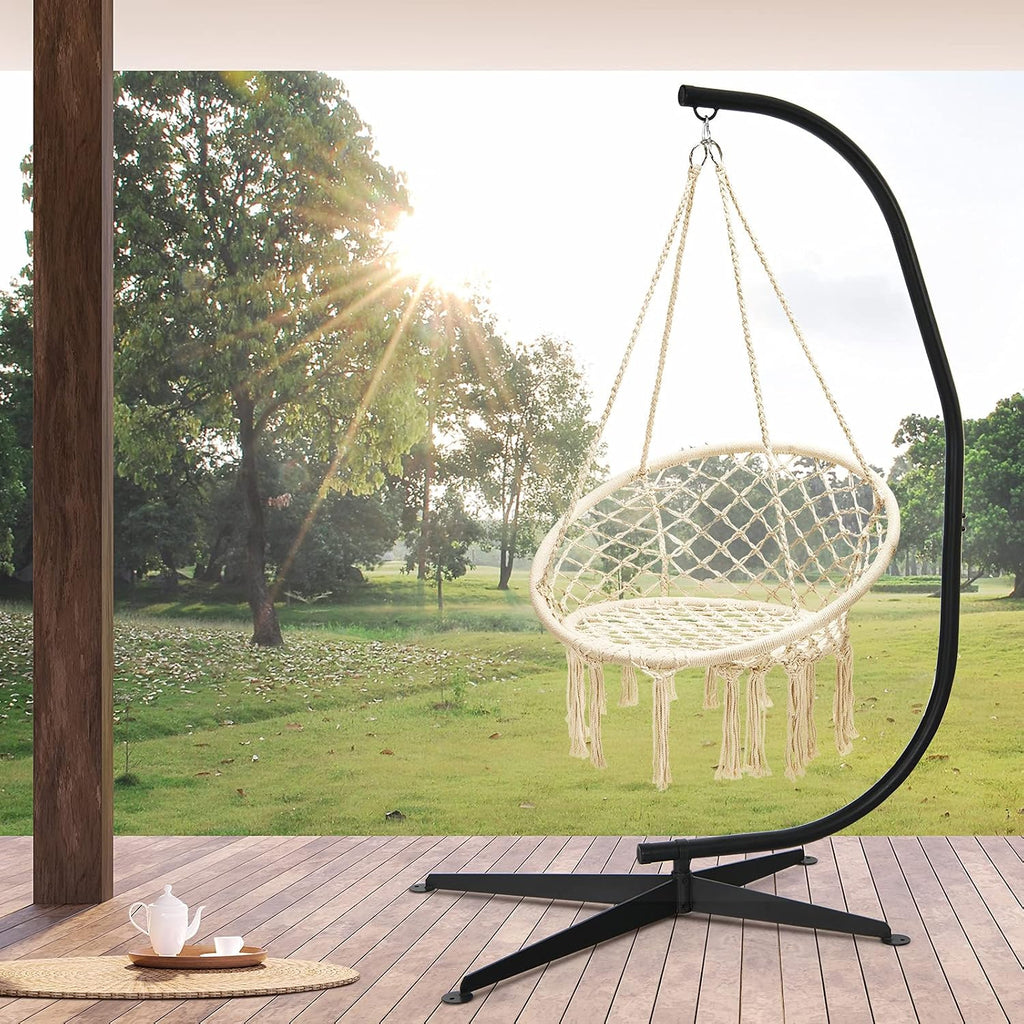 Tangkula Hammock Stand, Steel C Stand for Hanging Chair, Hammock Chair Stand Only with Buckle Hook, Offset Base, 360-Degree Rotation Egg Chair Stand for Indoor Outdoor