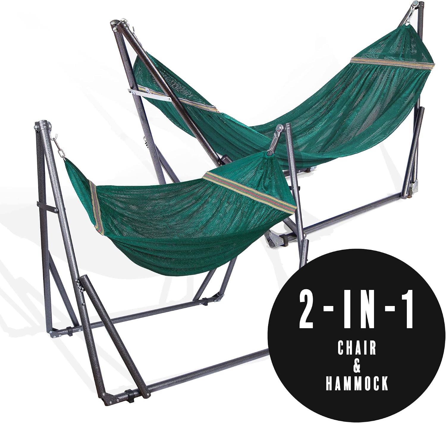 2 in 1 Hammock and Swinging Chair with Collapsible Steel Stand 450 lbs Capacity- Carrying Case, Portable & Adjustable, Perfect for Camping Beach Summer Patio, EZ Daze Foldable Hammock with Stand-GREEN