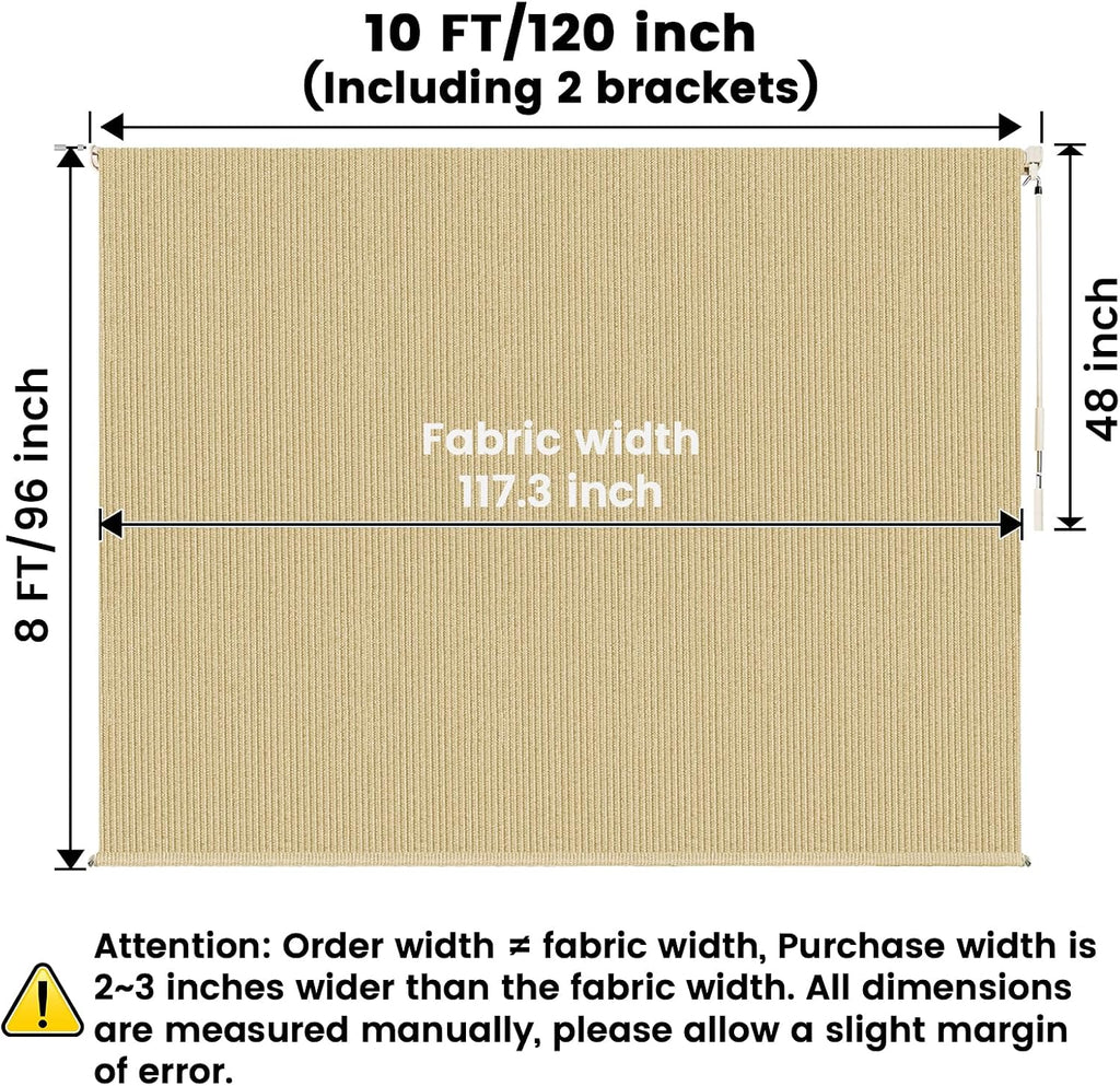 10'W x 8'H Sesame Outdoor Roller Shade with Crank Wand Patio Shades Roll up, Privacy Protection & UV Blocking for Pergola | Gazebo