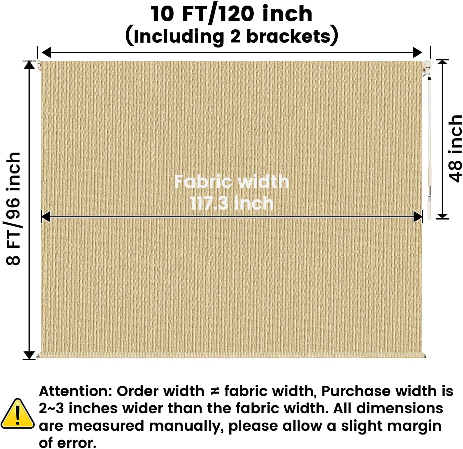 10'W x 8'H Sesame Outdoor Roller Shade with Crank Wand Patio Shades Roll up, Privacy Protection & UV Blocking for Pergola | Gazebo