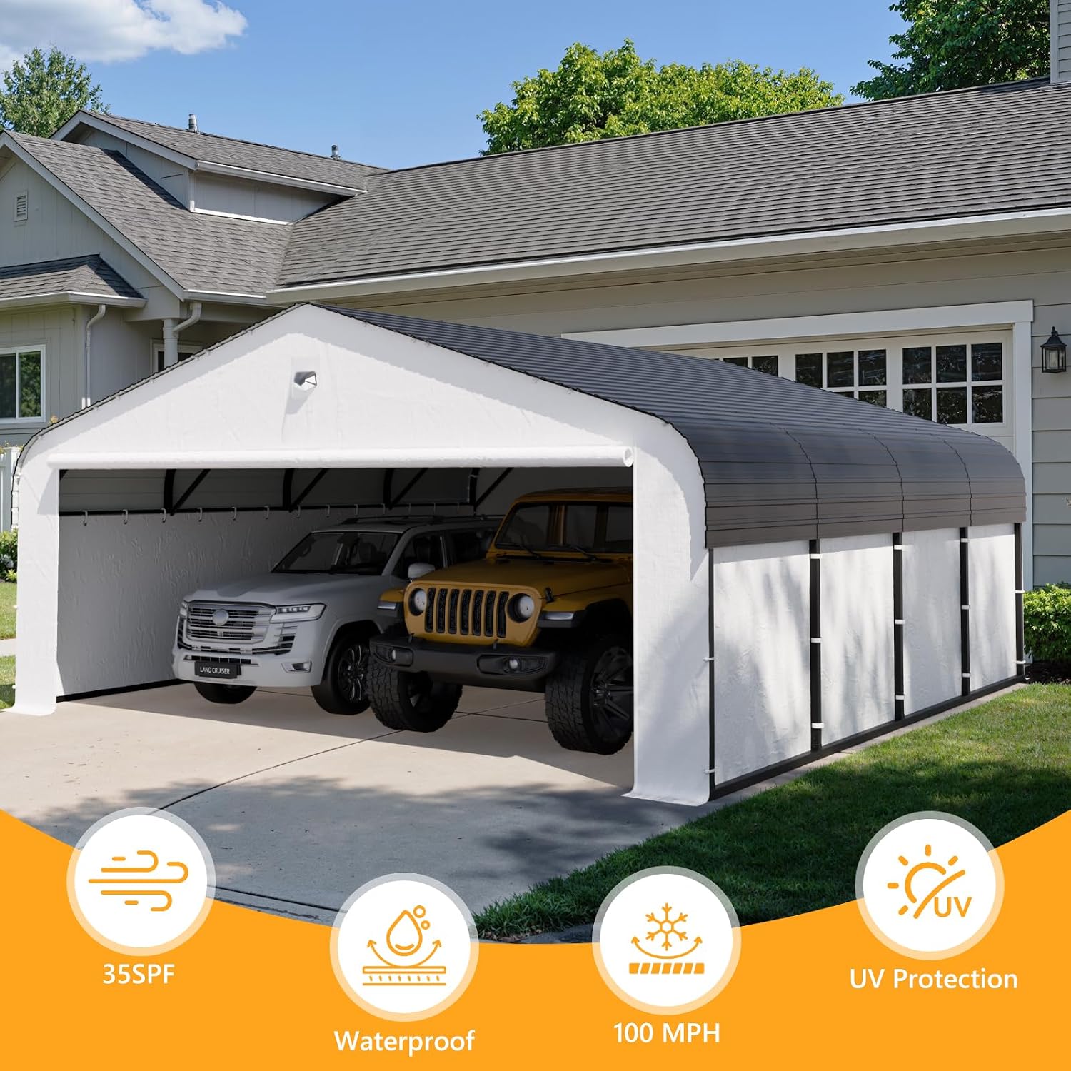 20x20 Metal Carport, Heavy Duty Car Carport Canopy, Galvanized Steel Roof Car Tent Garage, CarPorts with Removable Sidewalls