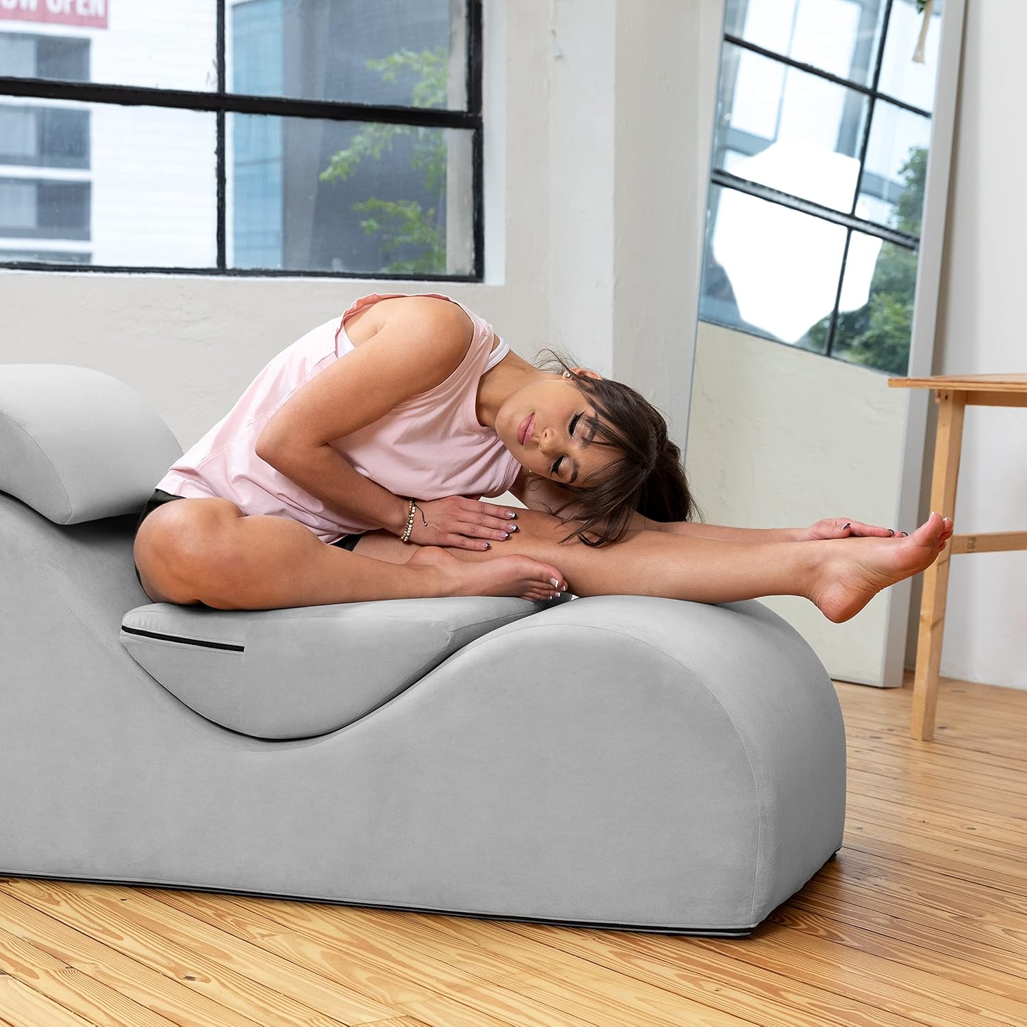 Avana Luvu Lounger - Chaise Lounge Chair for Yoga, Exercise, Massage - High Density Foam - Made in The USA - Light Grey