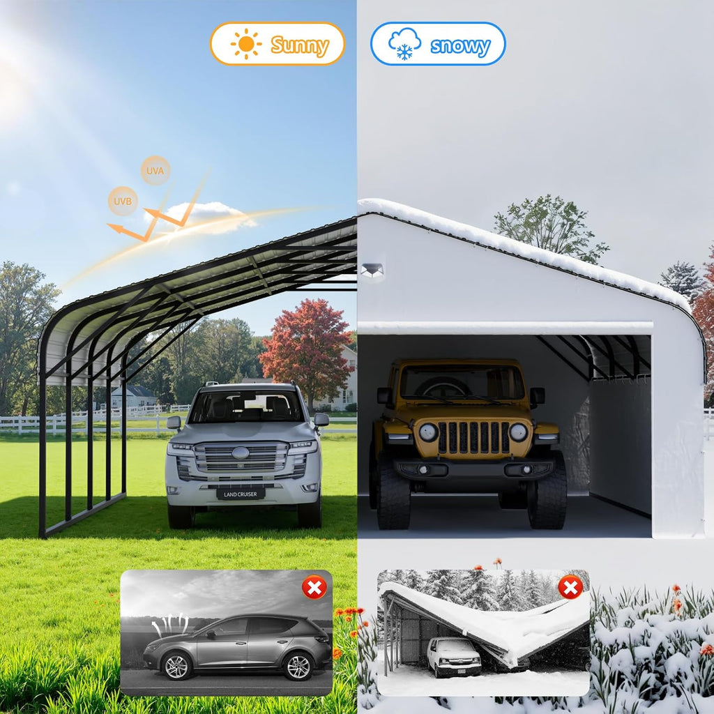 20x20 Metal Carport, Heavy Duty Car Carport Canopy, Galvanized Steel Roof Car Tent Garage, CarPorts with Removable Sidewalls