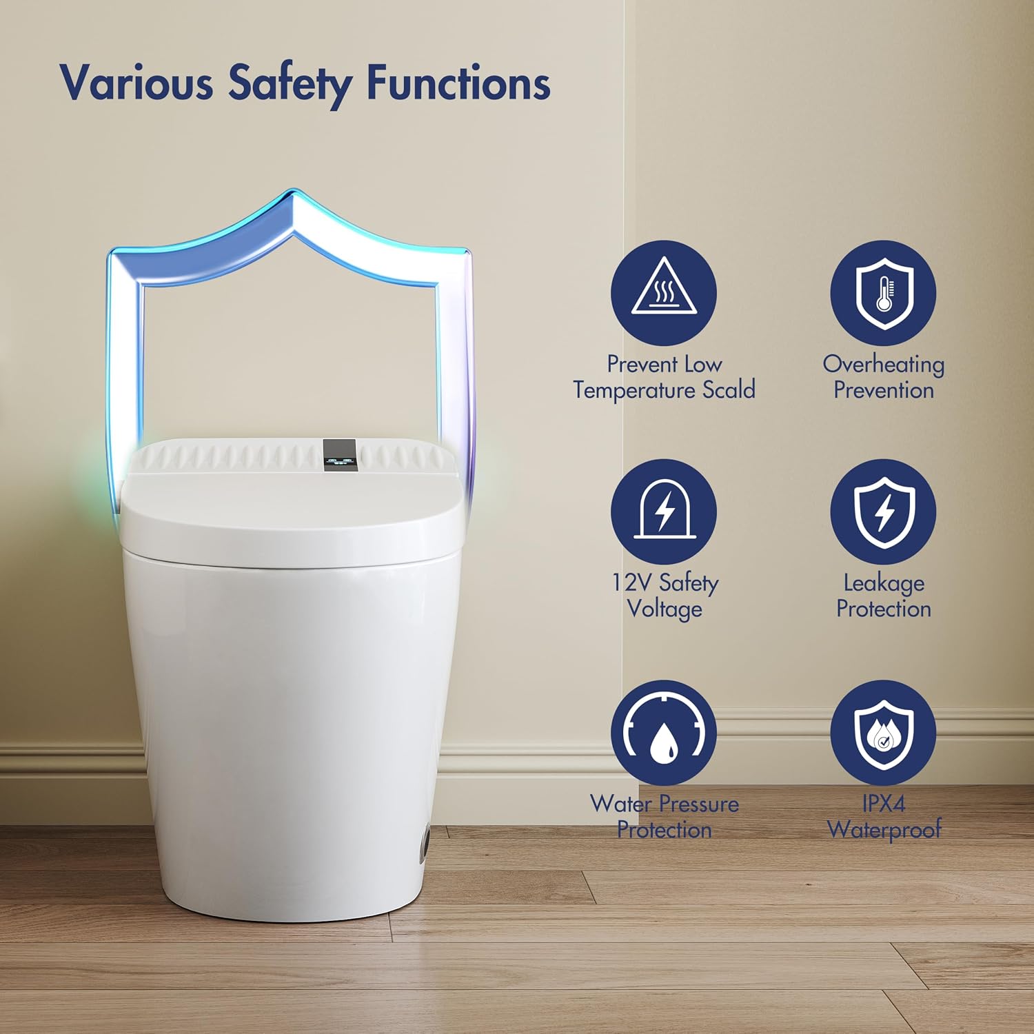 Smart Toilet, Eridanus One Piece Bidet Toilet for Bathrooms, Foot-Sensor, Off-Seat Auto Flush, Adjustable Warm Water Sprayer, Air Dryer, Elongated Heated Seat, Power-Assisted Flush