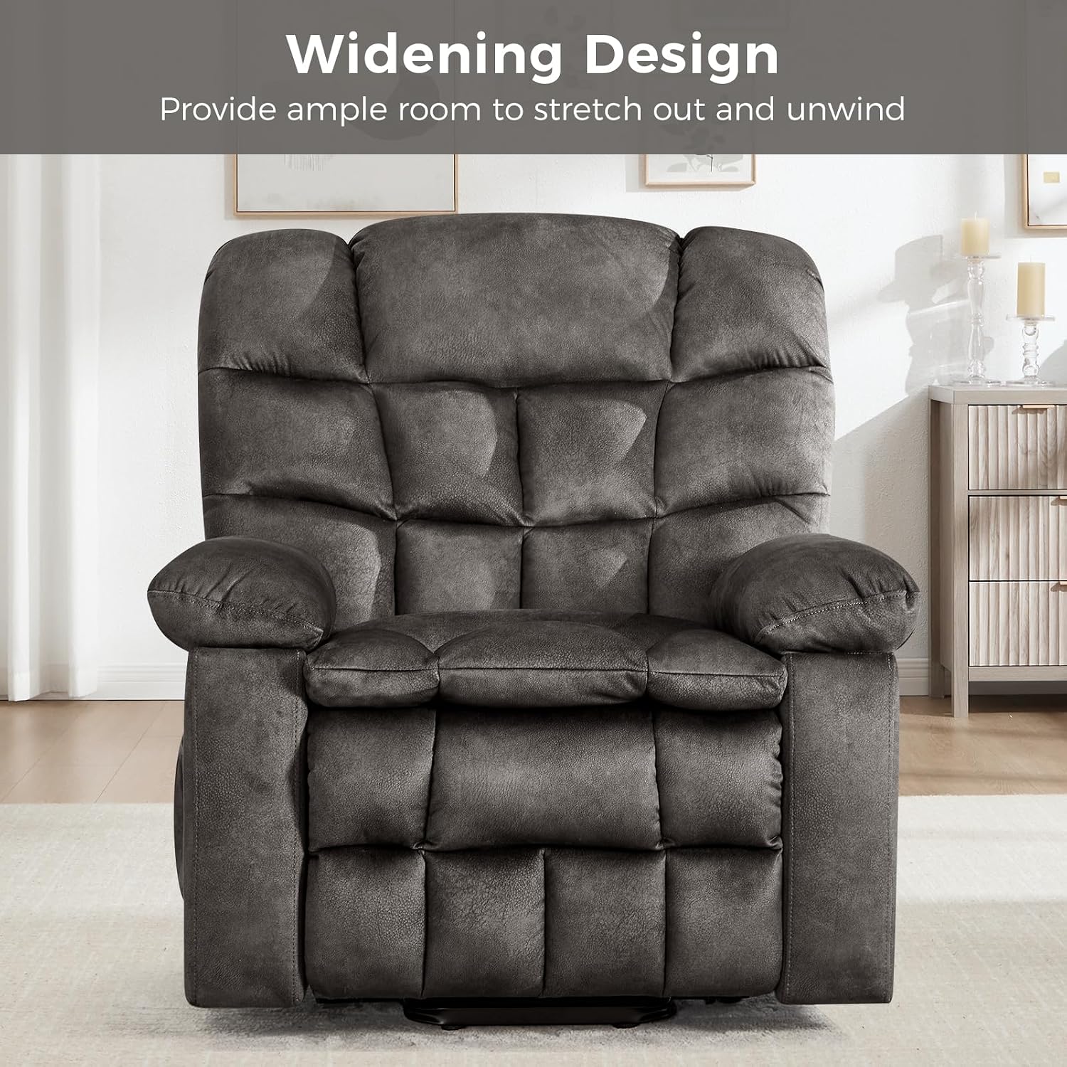 IOMOR Power Lift Recliner Chair for Elderly with Vibration Massage and Lumbar Heating, Overstuffed Electric Lift Chair with 2 Side Pockets and Cup Holders, USB & Type-C for Living Room, Dark Gray