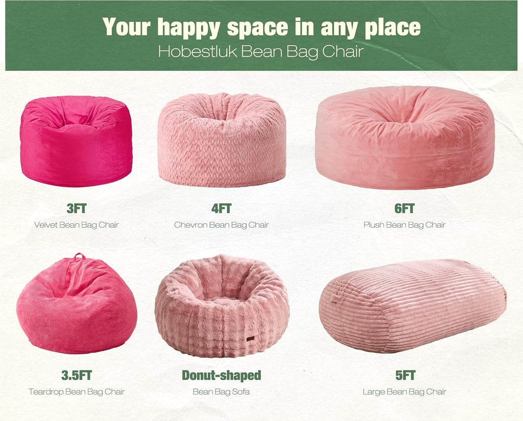 Hobestluk 5FT Bean Bag Chairs Adult Bean Bag with Portable Handle Comfy Large Bean Bag Lounge Chair with Removable Cover for Living Room Bedroom (Stripe Pink, 5FT)