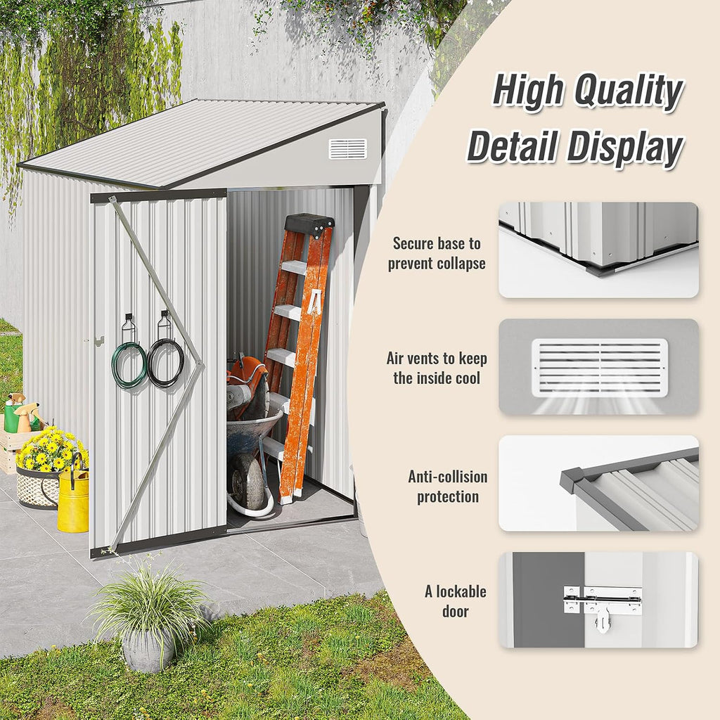 8 X 4 Ft Outdoor Storage Shed, Metal Garden Tool Shed with Lockable Door, Outdoor Door Storage Cabinet for Patio, Garage, Poolside, Bikes, and Garden (White)