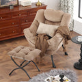 Lazy Chair with Ottoman, Modern Accent Chair with Lumbar Pillow, Velvet Khaki Sofa, Armchairs with Folding Footrest, Oversized Supportive Chairs for Bedroom, Reading