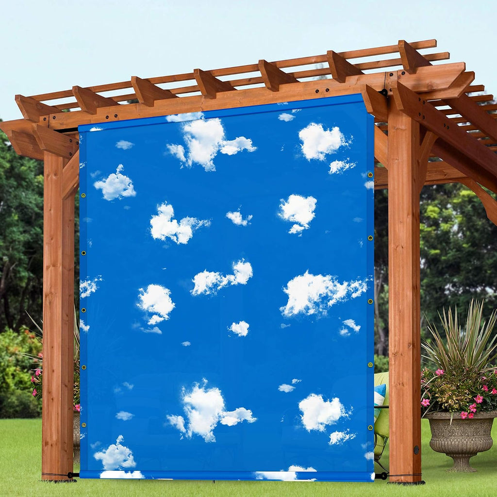 Patio 8' x 4' Waterproof Pergola Canopy Replacement Shade Cover Sun Sail for Deck Porch Backyard Shade Cloth Tarp with Grommets Rods Privacy Shade Screen, Sky Blue