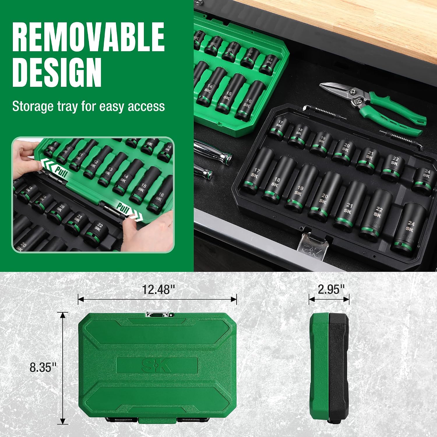 SK 1/2' Drive Impact Socket Set, 30-Piece Metric Sockets, Deep 10mm to 24mm, Shallow 8mm to 24mm, Premium CR-MO Steel, SureGrip 6 Point Design, With Storage Case