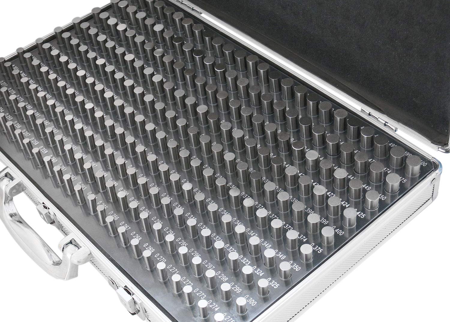 Accusize Industrial Tools 0.251''-0.500'', 250 Pc Steel Plug Pin Gage Set, Minus, Class Zz, with Reliable Strong Aluminum Case, M2(-) a