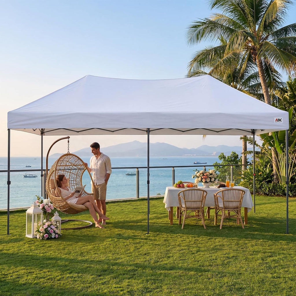 ABCCANOPY 10x20 Pop Up Canopy Tent, Easy Setup Instant Shelter with Wheeled Bag, Heavy Duty Outdoor Canopy for Beach, Market, Backyard, UV Protection, Outdoor Weather Protection (White, 10x20)